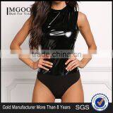 MGOO Fashion 2017 New Custom Black Patent Bodysuits Women Custom Black Pu Tops Sleeveless Sexy Latex Bodysuits thumbnail-1