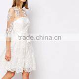 MGOO Design Long Sleeve Lace Mini Dress Bridal Grown With Floral Pattern Pure White Beach Wedding thumbnail-4