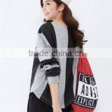 Female Money Hemp Grey Chest Loose Version Printing Round Collar Fleece Wide Set of Head Vertical Bar thumbnail-2