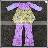 Easter Festival Spring Girl Ruffle Set Baby Girl Easter Rabbit Printed and Pink Arrow Style Fashion Boutique Girl Dress Clothing thumbnail-1