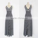Deep V-Neck Sleevless Long Dresses Elegant Style Striped Evening Party Summer Dresses for Wholesale 2016 thumbnail-4