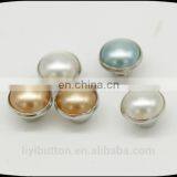 Small Crystal Pearl Loop Button for Girl's Clothing, Metal Bottom With Pearl Button