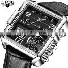 LIGE 8925 Mens Watches Square Digital Sports Quartz Wrist Watch for Men Waterproof Wrist Watches Hands