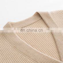 Manufacturer Casual Knitwear Thick Winter Rib Knitted V-Neck Women's Cashmere Cardigan thumbnail-4