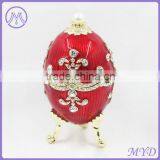 Fashion Jewelry Metal Red Enameled Faberge Style Russian Egg Trinket Box thumbnail-3