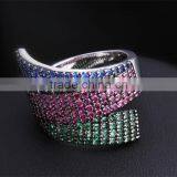 Unique 3 Strips Colorful Cubic Zirconia Siam Emerald Montana Cocktail Party Ring thumbnail-5
