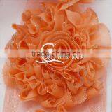 Orange Glitter Shabby Chiffon Flowers, 3-inch Size, DIY Supplies, Headband Supplies, Headband Flowers, Embellishment Flowers thumbnail-1