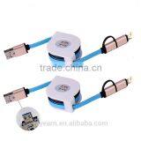 Retractable OTG Flat Charge and Sync 2-in-1 Cable With 8pin & MicroUSB Connectors for IPhone 6 , IPad, IPod Touch /5 Nano 7