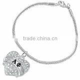 Genuine Austrian Clear Crystal "Alpha Phi" Greek Sorority Heart Charm Chain Link Bracelet thumbnail-4