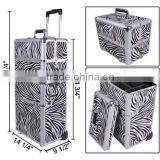2in1 Zebra Aluminum Makeup Cosmetic Train Rolling Case Hair Style Lockable Box thumbnail-4