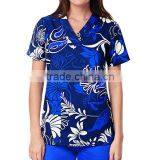 Wholesale OEM Popular New Style 100% Cotton Women's V-Neck Botanical Print Scrub Top/Hospital UniformTop thumbnail-2