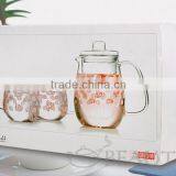 Hot Selling Borosilicate Glass Teapot With Glass Infuser Pink Flower Design Teaset 650ml 2pcs 350ml Tea Cups thumbnail-5