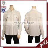 2016 New Pattern Plain White Color Hemp Material Long Sleeve Latest Formal Blouse thumbnail-1