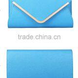 Stylish Blue Brand Plain PU Leather Envelope Clutch