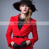 Women Red Fashion Elegant Wool Formal Uniform for Autumn /winter thumbnail-2