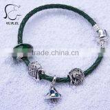 Spring Wholesale 925 Sterling Silver Slasp 3mm Green Leather Bracelet thumbnail-1