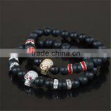 Kjl-cst5 New Design Charm Gold/silver Skull Head Men Bracelet Natural 8mm Matte Grind Stone Beads Women Bracelet as a Gift thumbnail-2