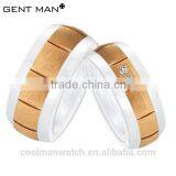 Factory Gold Tone White Ceramic Matching Wedding Ring Sets thumbnail-1