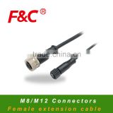 M8 M12 Female Connector Extension Cable, 2m Length Standare, 3Pins 4Pins Connector