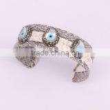 White Snakeskin Bangle With Pave Crystal Evil Eye Shell Bead Leather Width 20mm Cuff Bangles thumbnail-1