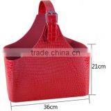 High Grade Crocodile Pattern Leather Magazine Clothing Wine Basket Holder for Storage, Leather Gift Basket thumbnail-6
