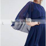 OEM Service Supply Type And Evening / Formal Dresses Type Elegant Evening Dress/ Navy Chiffon Dip Back Cape Mini Dress thumbnail-3