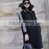 Women Fashion Long Sleeve Midi Length Black Casual Autumn Hoodie Dress thumbnail-2