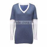 Sporty Women Jumper Combining 3/4 Jersey Sleeves and Beaded V Neckline thumbnail-1