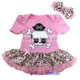 Newborn Baby Girls Light Pink Pirate Leopard Bodysuit Romper Pettiskirt Bow Headband 0-18M thumbnail-1