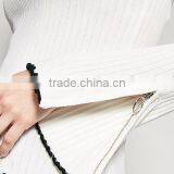 Women's Crew Neck Cotton Free Knitting Pullover Sweater Pattern With Zipper thumbnail-6