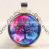 XP-TGN-LT-126 Hot Sale Mandala Time Gemstone Life Tree Charm Antique Gem Round Glass Cabochon Necklace For Ladies
