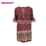 Embroidery Neck Design Long Sleeve Woman Tunic Printed Ethnic Tops