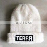 Custom Brand Logo Womens White Knitted Beanie Hat for Women