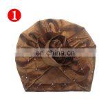 2020 New Sweet Kids Velvet Indian Turban Hats Cap Shiny Big Flower Beads Hat thumbnail-4