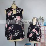Matching Outfits Clothes Mommy & me Women off Shoulder Tops Family Lace up Blouses Floral Tunic Shirts thumbnail-2