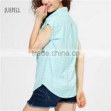 Blue Grid Cotton Women Shirt thumbnail-3