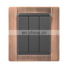 Type 86 UK/EU Standard 3 Gang 1/2 Way Wall Push Button Light Switch Zinc Alloy Panel Socket and Switches Electrical 10A