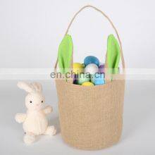 Manufacture Hot Sale 2022 Easter Decoration Rabbit Bunny Basket Burlap Easter Jute Bag Tote Gift Bags thumbnail-2
