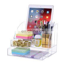 9 Compartments Clear Office Supplies and Cool Desk Accessories Organizer Acrylic Office Desk Organizer With Drawer