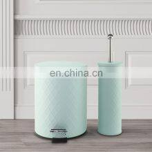 3L/5L/12L Embossed Pedal Bin With Toilet Brush Holder Bathroom Accessories 2 Pieces Set Stainless Steel Waste Bin thumbnail-2
