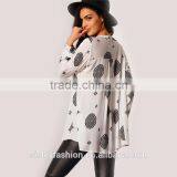 Ladies Vogue New Arrival Women's Vintage High Street Casual White Long Sleeve Cut Out Front Tribal Print Blouse B003 thumbnail-1