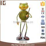 Wood Body Metal Frog Garden Decoration