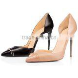 Catwalk Black and Nude Leather Lady Stiletto Bulk Wholesale Woman Pointed Toe High Heel Shoes Spikes on Toe Designer Women Shoes thumbnail-1