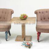 Antique Kids Furniture Set Square 60x60cm Wooden Coffee Table With Sofa Chair(DT-1007-OAK& F098N)