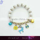 Christmas Design Bracelets Light Blue Oil Drip David's Deer Pendant With Jingle Bell For Christmas Pearl Bracelets thumbnail-1