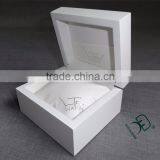 Fancy white wooden gift box for watch with PU leather,velvet inside