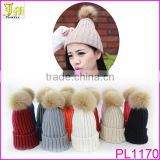 2016 New Fashion Women Beanie Hat Imitation Fur Ball Knitting Wool Cap Winter Hats