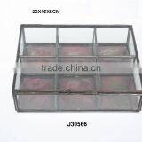 Six Compartment Glass Box With Brass Fittings in Antique Copper Finish