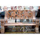 Style Hollow Flower Carving Red Antique Marble Garden Bench thumbnail-1