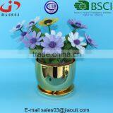 Quality Plating Gold / Copper Ceramic Plant Pots With Saucer thumbnail-3